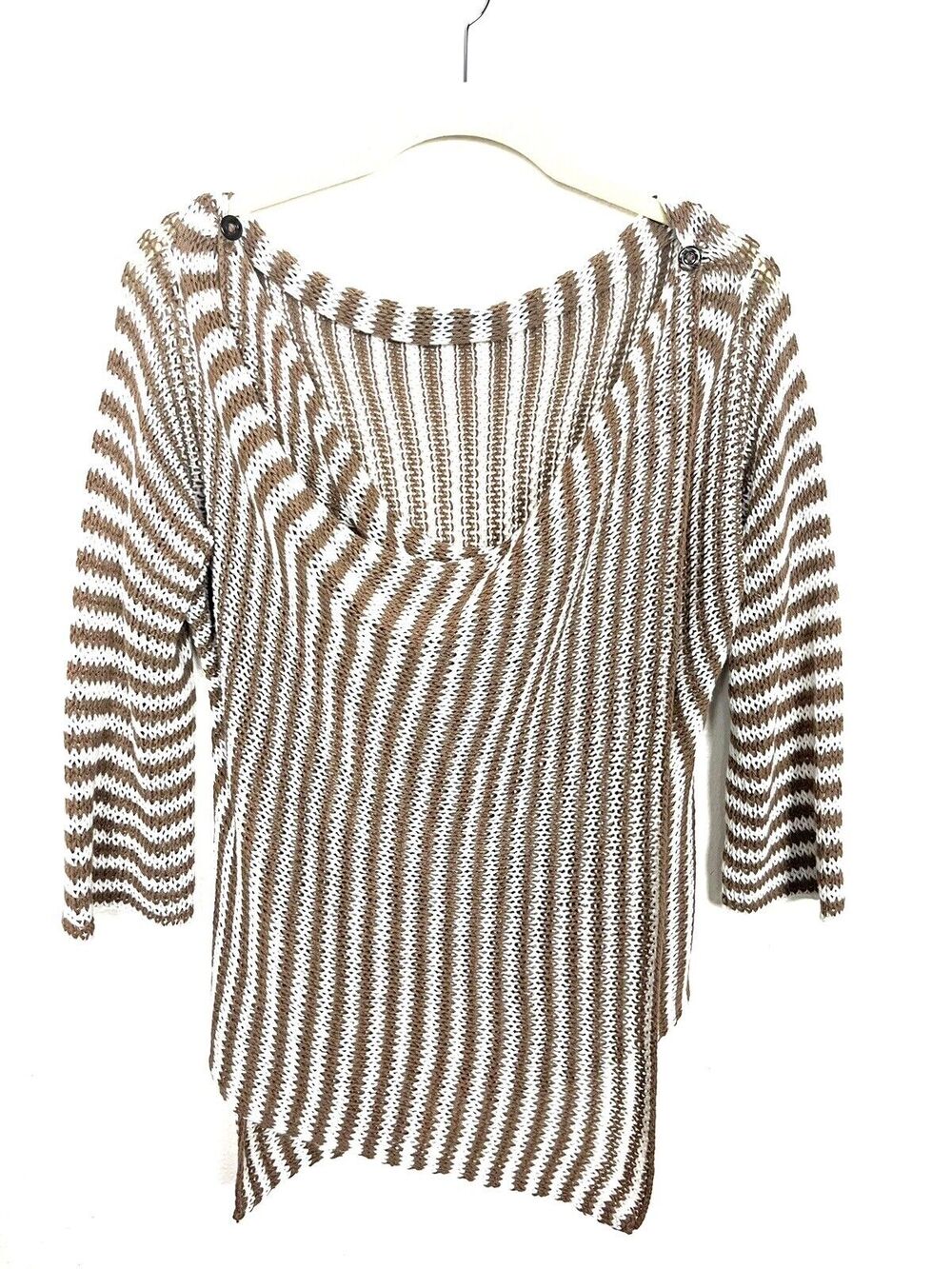 Wooden Ships Sz M/L Striped White Brown Convertible Wrap Cardigan Sweater